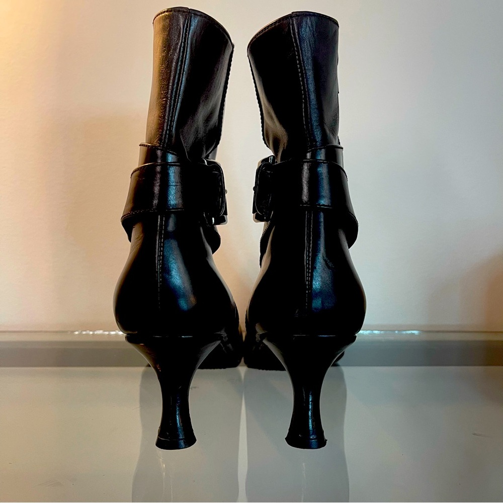 Stuart Weitzman silver buckle zip bootie